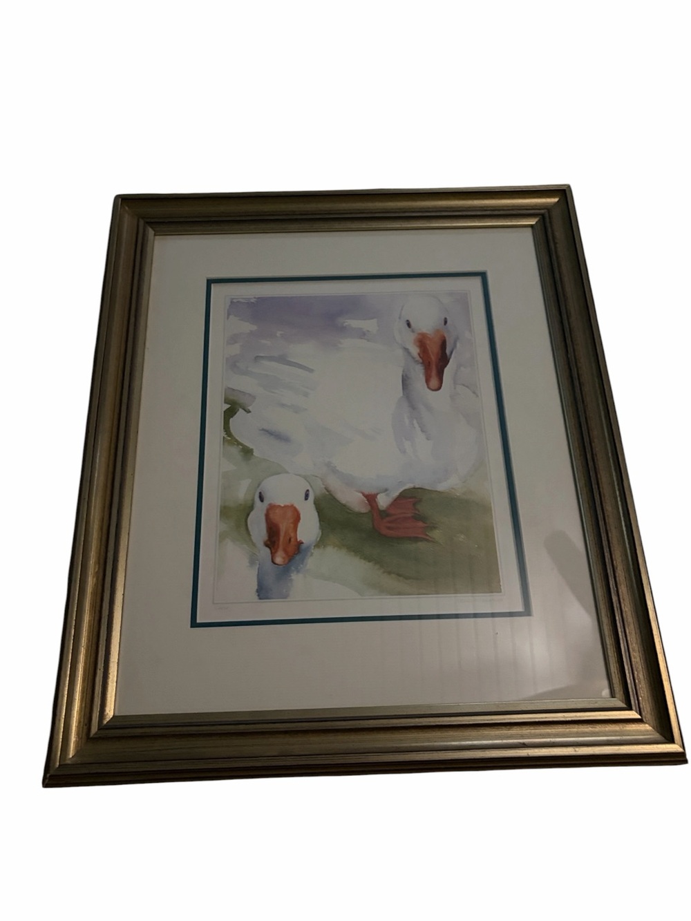 Framed Watercolor Goose Print with Gold Frame